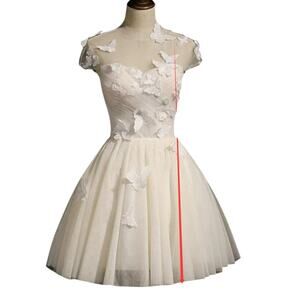 Butterfly Appliqué Tulle Mini Dress Ivory Wedding Reception Prom Formal Small
